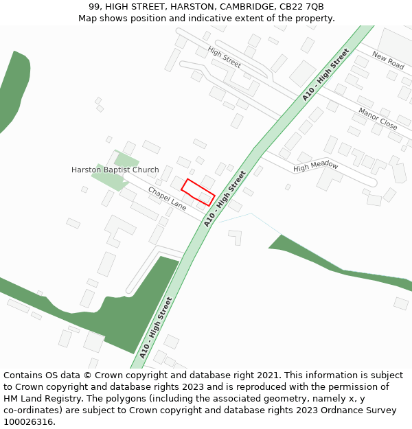 99, HIGH STREET, HARSTON, CAMBRIDGE, CB22 7QB: Location map and indicative extent of plot