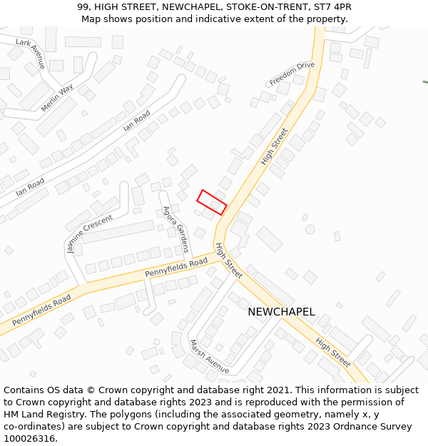 99, HIGH STREET, NEWCHAPEL, STOKE-ON-TRENT, ST7 4PR: Location map and indicative extent of plot