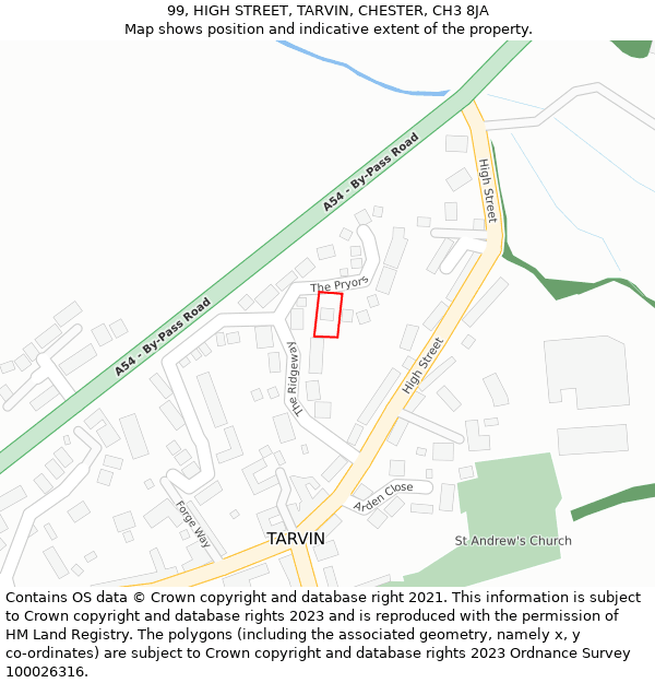 99, HIGH STREET, TARVIN, CHESTER, CH3 8JA: Location map and indicative extent of plot