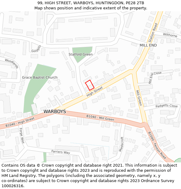 99, HIGH STREET, WARBOYS, HUNTINGDON, PE28 2TB: Location map and indicative extent of plot