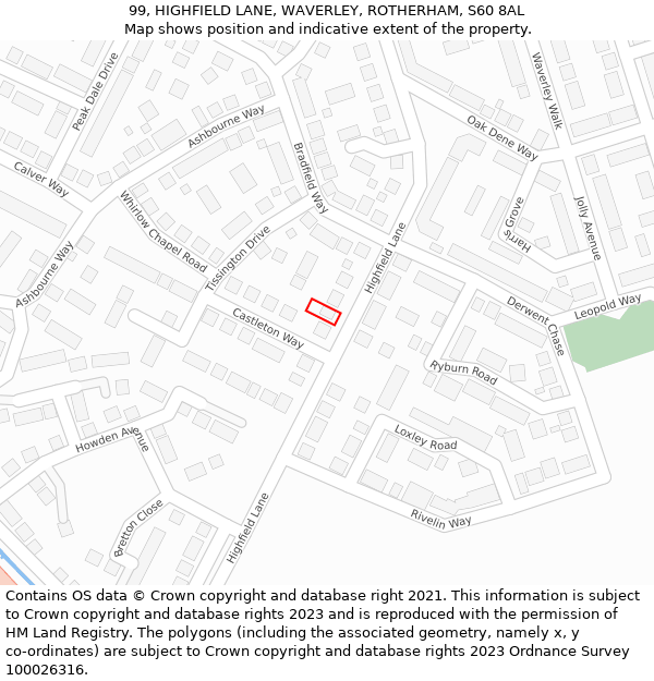 99, HIGHFIELD LANE, WAVERLEY, ROTHERHAM, S60 8AL: Location map and indicative extent of plot