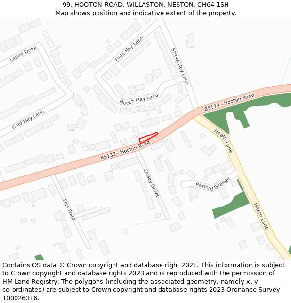 99, HOOTON ROAD, WILLASTON, NESTON, CH64 1SH: Location map and indicative extent of plot