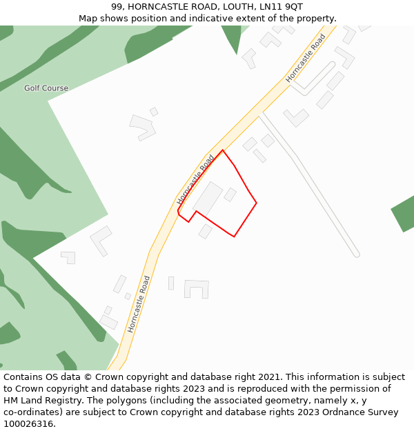 99, HORNCASTLE ROAD, LOUTH, LN11 9QT: Location map and indicative extent of plot