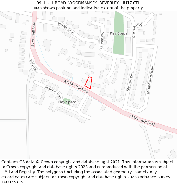 99, HULL ROAD, WOODMANSEY, BEVERLEY, HU17 0TH: Location map and indicative extent of plot