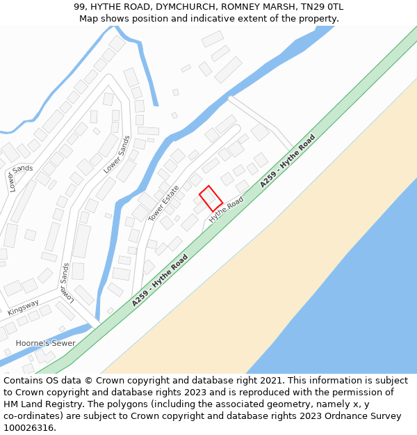 99, HYTHE ROAD, DYMCHURCH, ROMNEY MARSH, TN29 0TL: Location map and indicative extent of plot