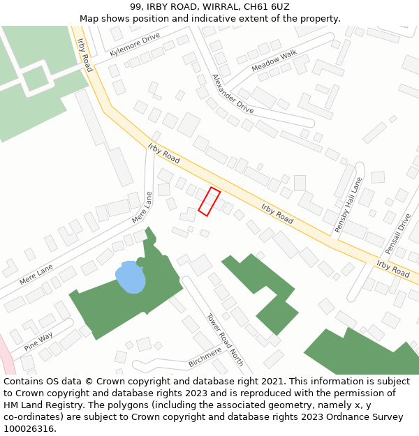 99, IRBY ROAD, WIRRAL, CH61 6UZ: Location map and indicative extent of plot