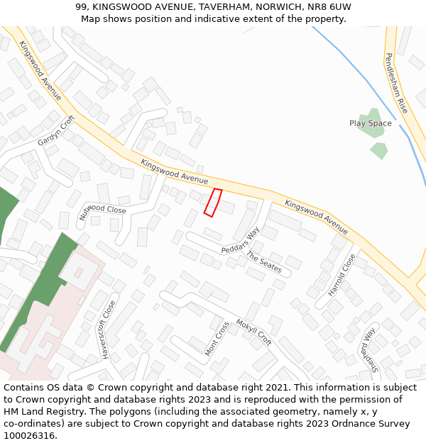 99, KINGSWOOD AVENUE, TAVERHAM, NORWICH, NR8 6UW: Location map and indicative extent of plot