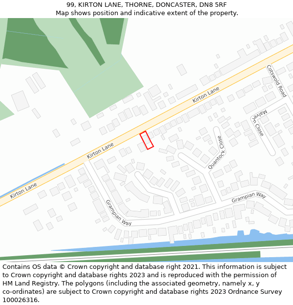 99, KIRTON LANE, THORNE, DONCASTER, DN8 5RF: Location map and indicative extent of plot