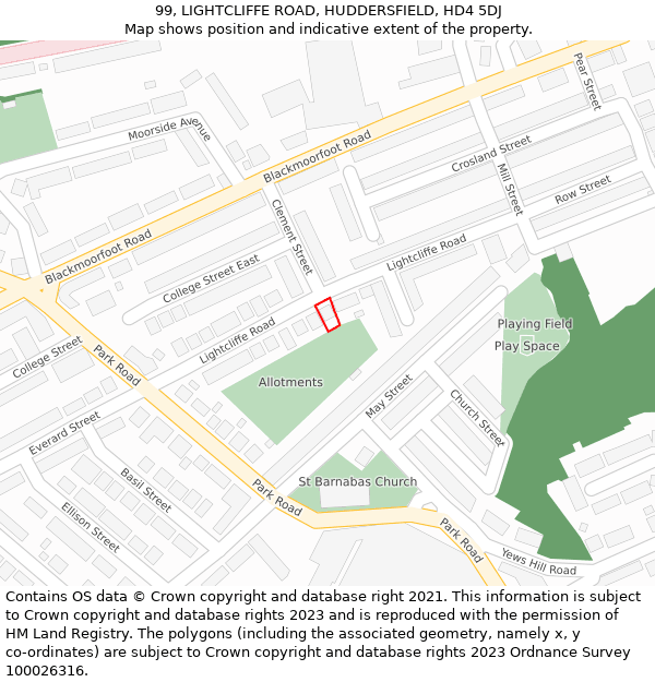 99, LIGHTCLIFFE ROAD, HUDDERSFIELD, HD4 5DJ: Location map and indicative extent of plot