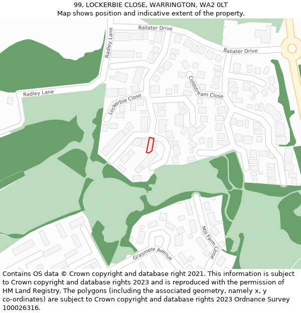 99, LOCKERBIE CLOSE, WARRINGTON, WA2 0LT: Location map and indicative extent of plot