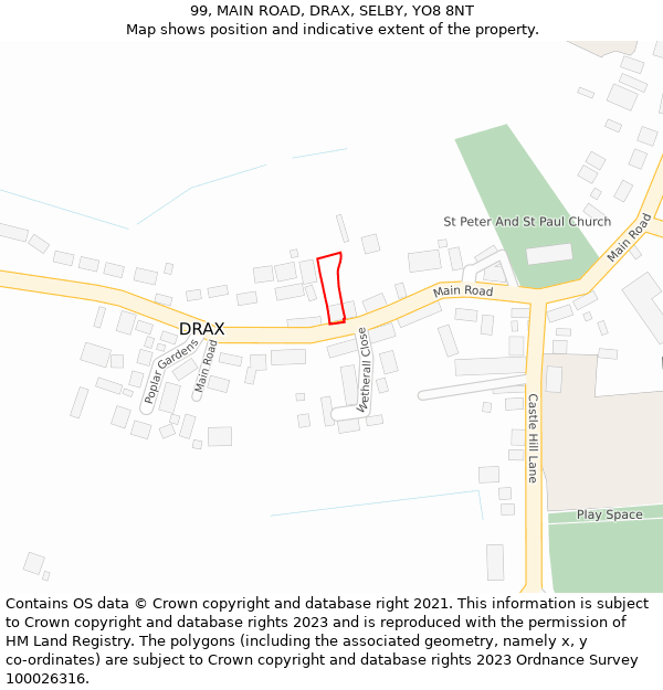 99, MAIN ROAD, DRAX, SELBY, YO8 8NT: Location map and indicative extent of plot