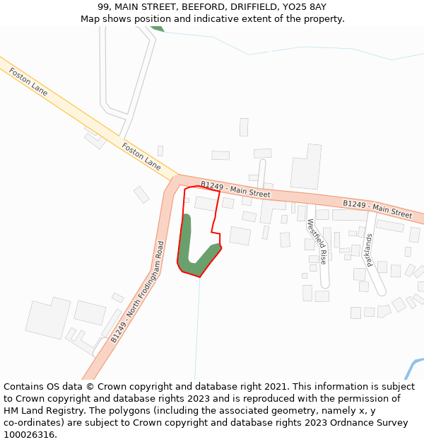 99, MAIN STREET, BEEFORD, DRIFFIELD, YO25 8AY: Location map and indicative extent of plot