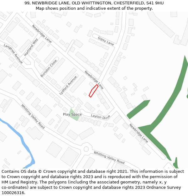 99, NEWBRIDGE LANE, OLD WHITTINGTON, CHESTERFIELD, S41 9HU: Location map and indicative extent of plot