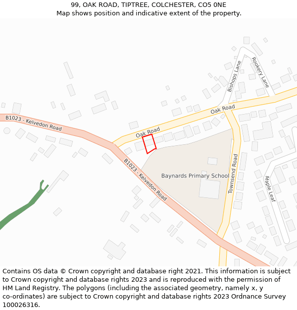 99, OAK ROAD, TIPTREE, COLCHESTER, CO5 0NE: Location map and indicative extent of plot