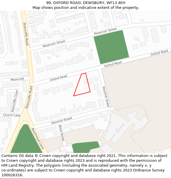 99, OXFORD ROAD, DEWSBURY, WF13 4EH: Location map and indicative extent of plot