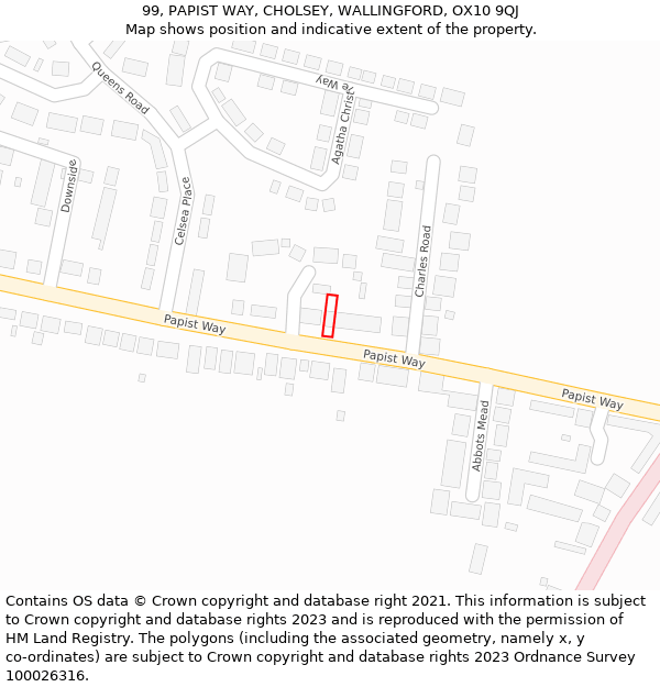 99, PAPIST WAY, CHOLSEY, WALLINGFORD, OX10 9QJ: Location map and indicative extent of plot