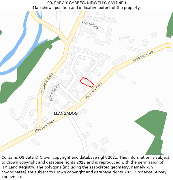 99, PARC Y GARREG, KIDWELLY, SA17 4PU: Location map and indicative extent of plot