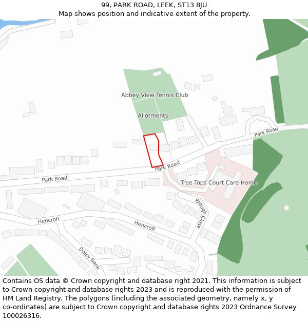 99, PARK ROAD, LEEK, ST13 8JU: Location map and indicative extent of plot