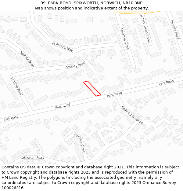 99, PARK ROAD, SPIXWORTH, NORWICH, NR10 3NP: Location map and indicative extent of plot