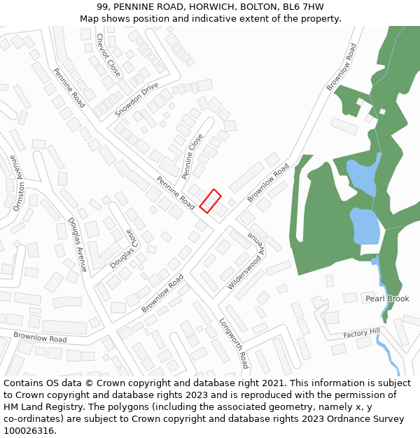 99, PENNINE ROAD, HORWICH, BOLTON, BL6 7HW: Location map and indicative extent of plot