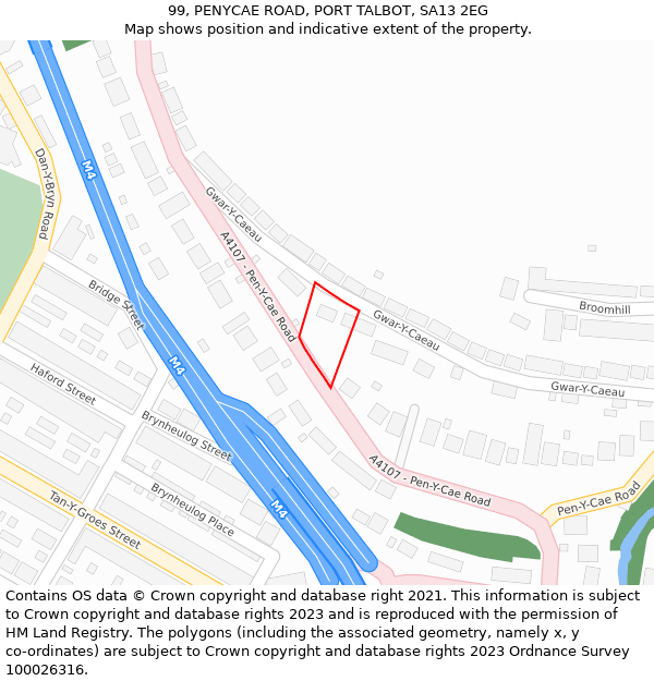 99, PENYCAE ROAD, PORT TALBOT, SA13 2EG: Location map and indicative extent of plot