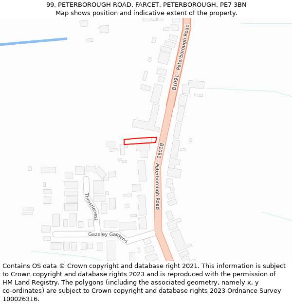 99, PETERBOROUGH ROAD, FARCET, PETERBOROUGH, PE7 3BN: Location map and indicative extent of plot