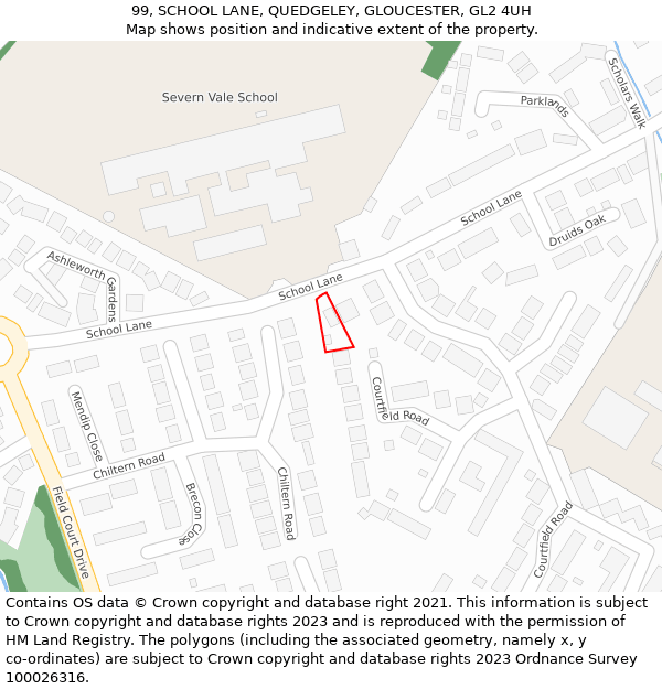 99, SCHOOL LANE, QUEDGELEY, GLOUCESTER, GL2 4UH: Location map and indicative extent of plot