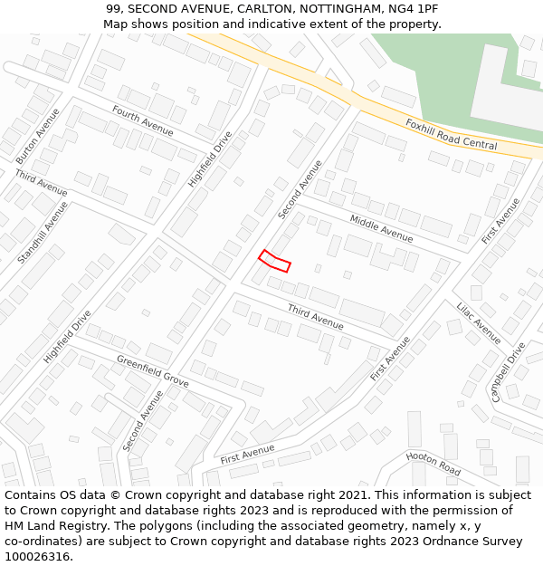 99, SECOND AVENUE, CARLTON, NOTTINGHAM, NG4 1PF: Location map and indicative extent of plot
