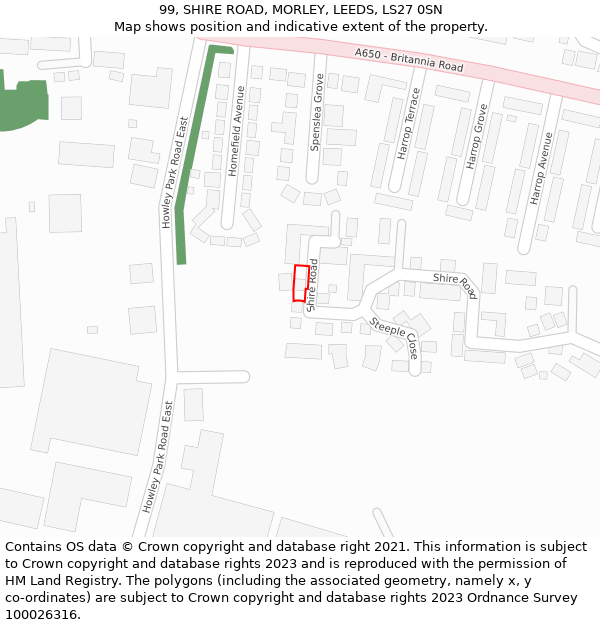 99, SHIRE ROAD, MORLEY, LEEDS, LS27 0SN: Location map and indicative extent of plot