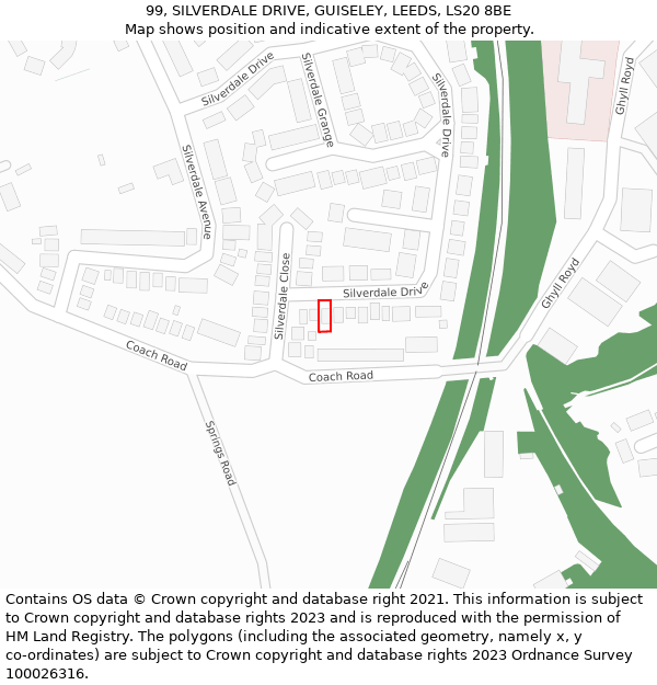 99, SILVERDALE DRIVE, GUISELEY, LEEDS, LS20 8BE: Location map and indicative extent of plot