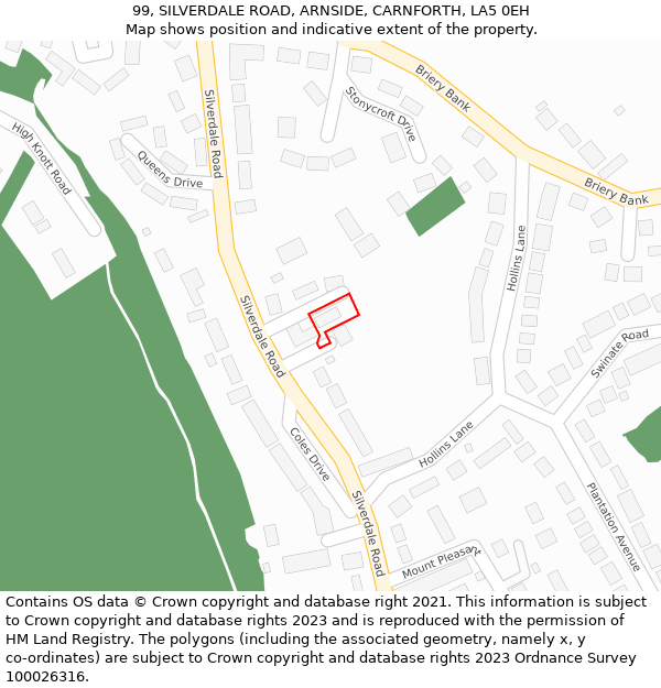 99, SILVERDALE ROAD, ARNSIDE, CARNFORTH, LA5 0EH: Location map and indicative extent of plot