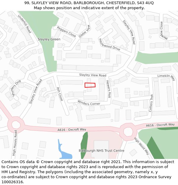 99, SLAYLEY VIEW ROAD, BARLBOROUGH, CHESTERFIELD, S43 4UQ: Location map and indicative extent of plot