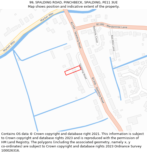 99, SPALDING ROAD, PINCHBECK, SPALDING, PE11 3UE: Location map and indicative extent of plot