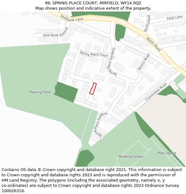 99, SPRING PLACE COURT, MIRFIELD, WF14 0QZ: Location map and indicative extent of plot