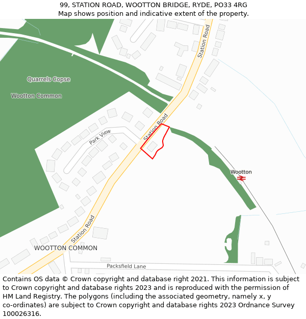 99, STATION ROAD, WOOTTON BRIDGE, RYDE, PO33 4RG: Location map and indicative extent of plot