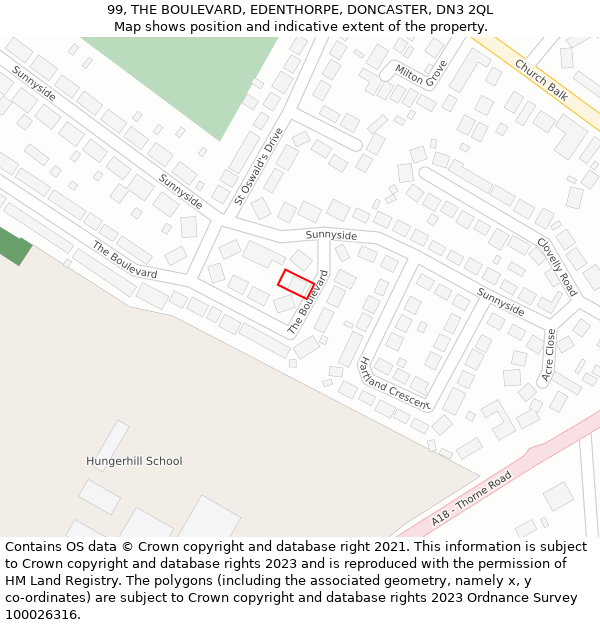 99, THE BOULEVARD, EDENTHORPE, DONCASTER, DN3 2QL: Location map and indicative extent of plot