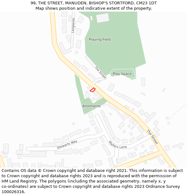 99, THE STREET, MANUDEN, BISHOP'S STORTFORD, CM23 1DT: Location map and indicative extent of plot