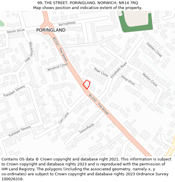 99, THE STREET, PORINGLAND, NORWICH, NR14 7RQ: Location map and indicative extent of plot