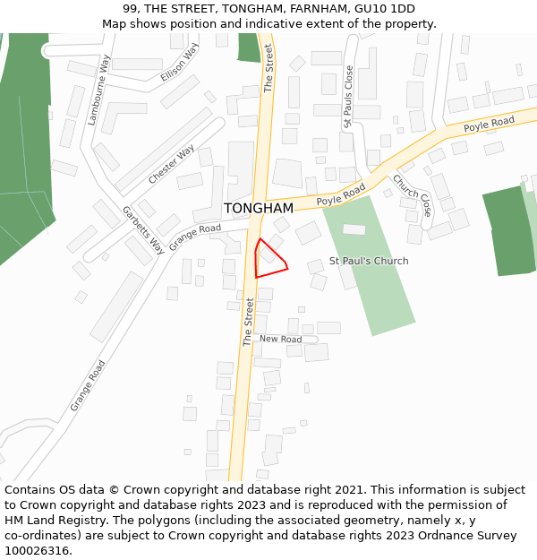 99, THE STREET, TONGHAM, FARNHAM, GU10 1DD: Location map and indicative extent of plot