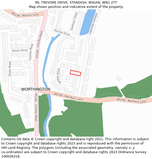 99, TREVORE DRIVE, STANDISH, WIGAN, WN1 2TT: Location map and indicative extent of plot