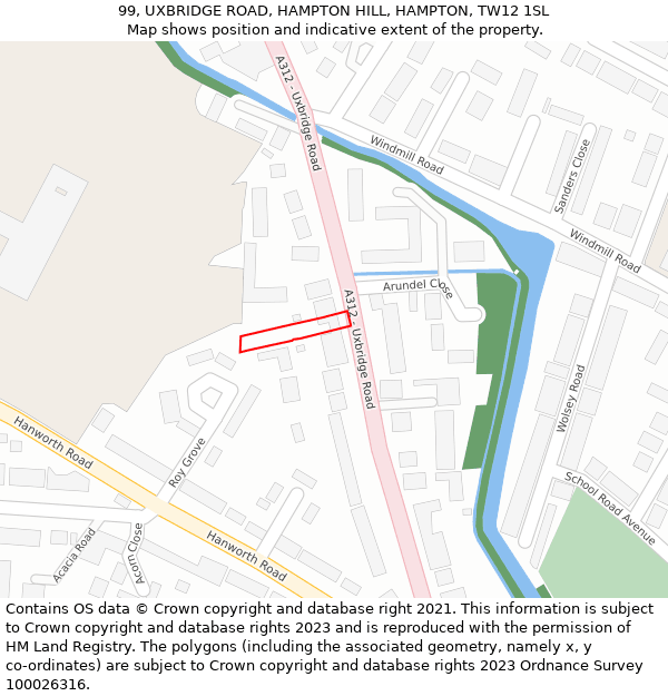 99, UXBRIDGE ROAD, HAMPTON HILL, HAMPTON, TW12 1SL: Location map and indicative extent of plot