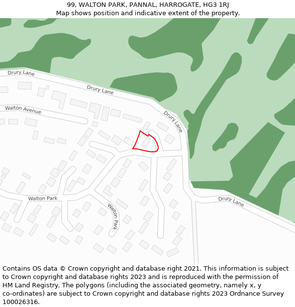 99, WALTON PARK, PANNAL, HARROGATE, HG3 1RJ: Location map and indicative extent of plot