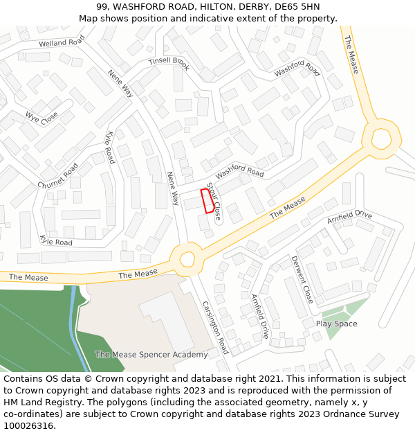 99, WASHFORD ROAD, HILTON, DERBY, DE65 5HN: Location map and indicative extent of plot