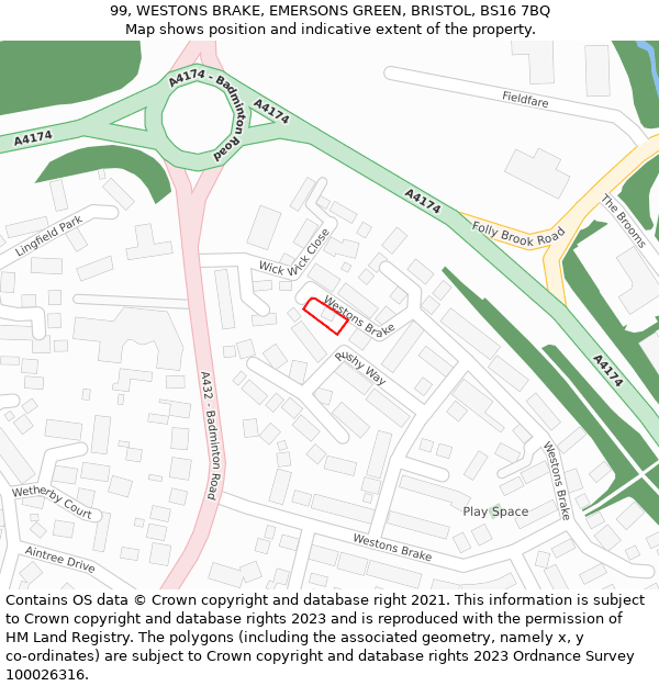 99, WESTONS BRAKE, EMERSONS GREEN, BRISTOL, BS16 7BQ: Location map and indicative extent of plot