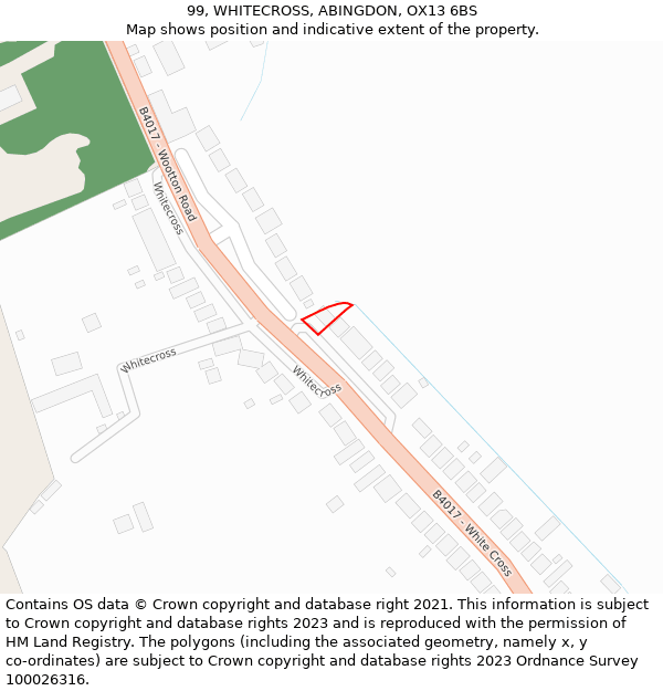 99, WHITECROSS, ABINGDON, OX13 6BS: Location map and indicative extent of plot