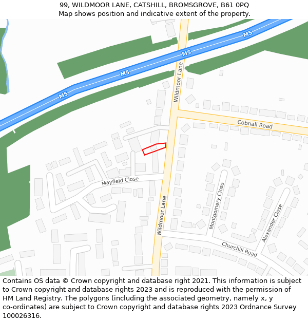 99, WILDMOOR LANE, CATSHILL, BROMSGROVE, B61 0PQ: Location map and indicative extent of plot