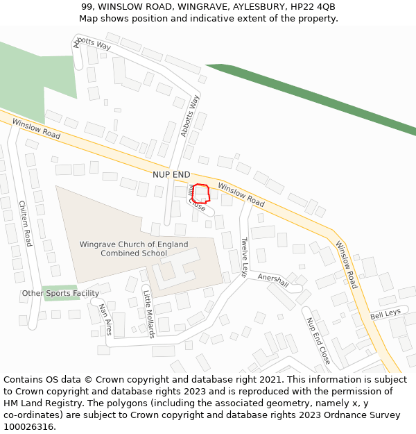 99, WINSLOW ROAD, WINGRAVE, AYLESBURY, HP22 4QB: Location map and indicative extent of plot