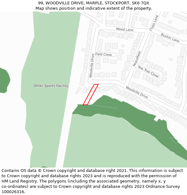 99, WOODVILLE DRIVE, MARPLE, STOCKPORT, SK6 7QX: Location map and indicative extent of plot