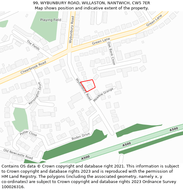 99, WYBUNBURY ROAD, WILLASTON, NANTWICH, CW5 7ER: Location map and indicative extent of plot