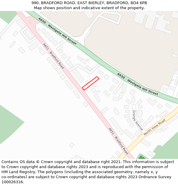 990, BRADFORD ROAD, EAST BIERLEY, BRADFORD, BD4 6PB: Location map and indicative extent of plot